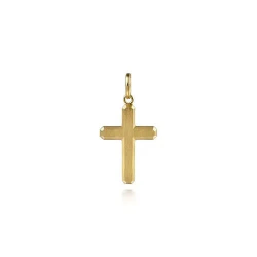 Gabriel & Co. Yellow Gold Men's Brushed Finish Cross Pendant - Skeie's Jewelers
