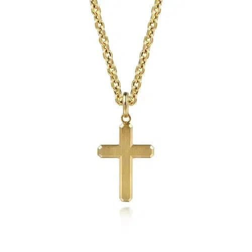 Gabriel & Co. Yellow Gold Men's Brushed Finish Cross Pendant - Skeie's Jewelers