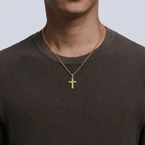 Gabriel & Co. Yellow Gold Men's Brushed Finish Cross Pendant - Skeie's Jewelers