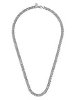 Silver curb chain necklace on a white background