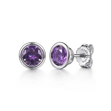 Gabriel & Co Silver Amethyst Bezel-Set Studs