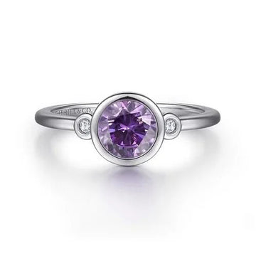 Gabriel&Co Amethyst and Diamond Silver Bezel Ring