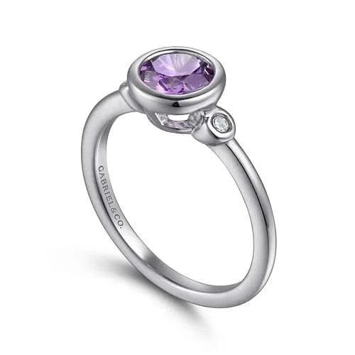 Gabriel&Co Amethyst and Diamond Silver Bezel Ring