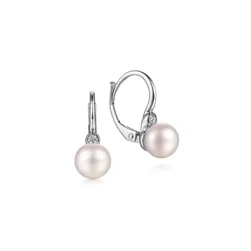 Gabriel & Co. Pearl and Diamond-Accent Leverback Earrings - Skeie's Jewelers