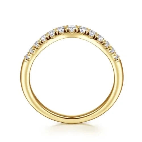 Gold ring with diamonds on a white background upright view