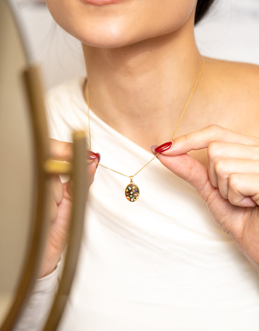 Gemstone-Studded Gold Pendant