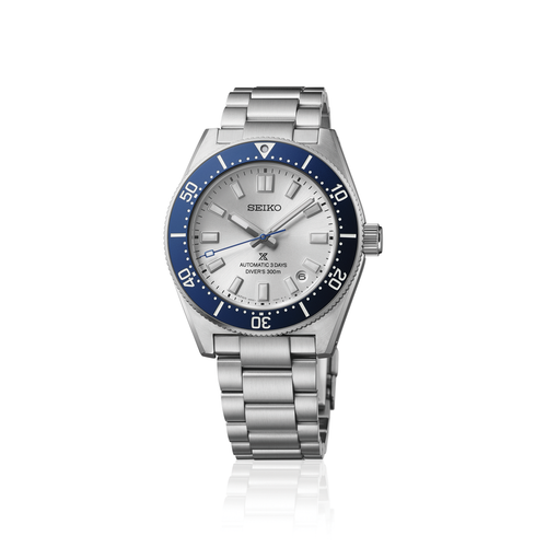 Seiko prospex sea diver watch with white dial and blue bezel facing