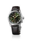 SEIKO Watch with green dial and Brown leather strap on a white background