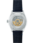 Back of Seiko watch with visible mechanical components on a white background
