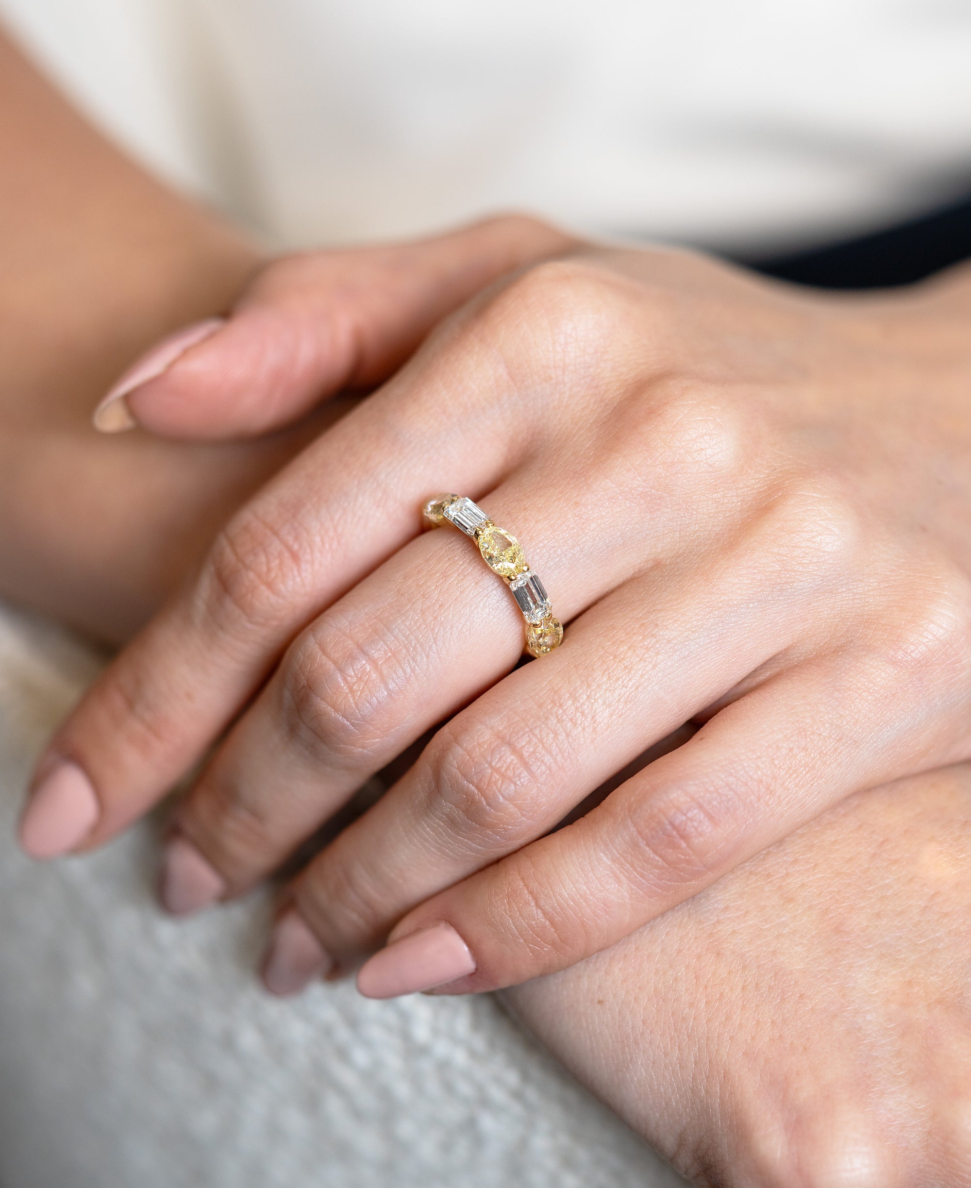 JB Star Fancy Yellow Oval-and-Emerald Band - Skeie's Jewelers