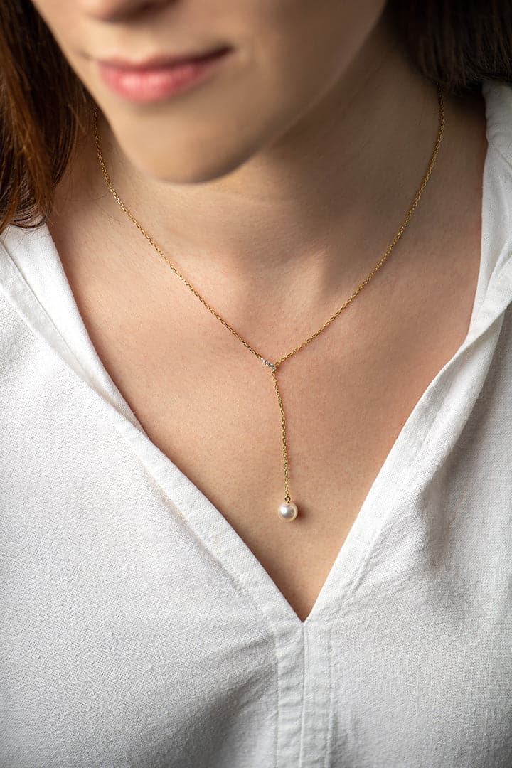 Gold Akoya Pearl Lariat Drop Pendant by Mikimoto - Skeie's Jewelers