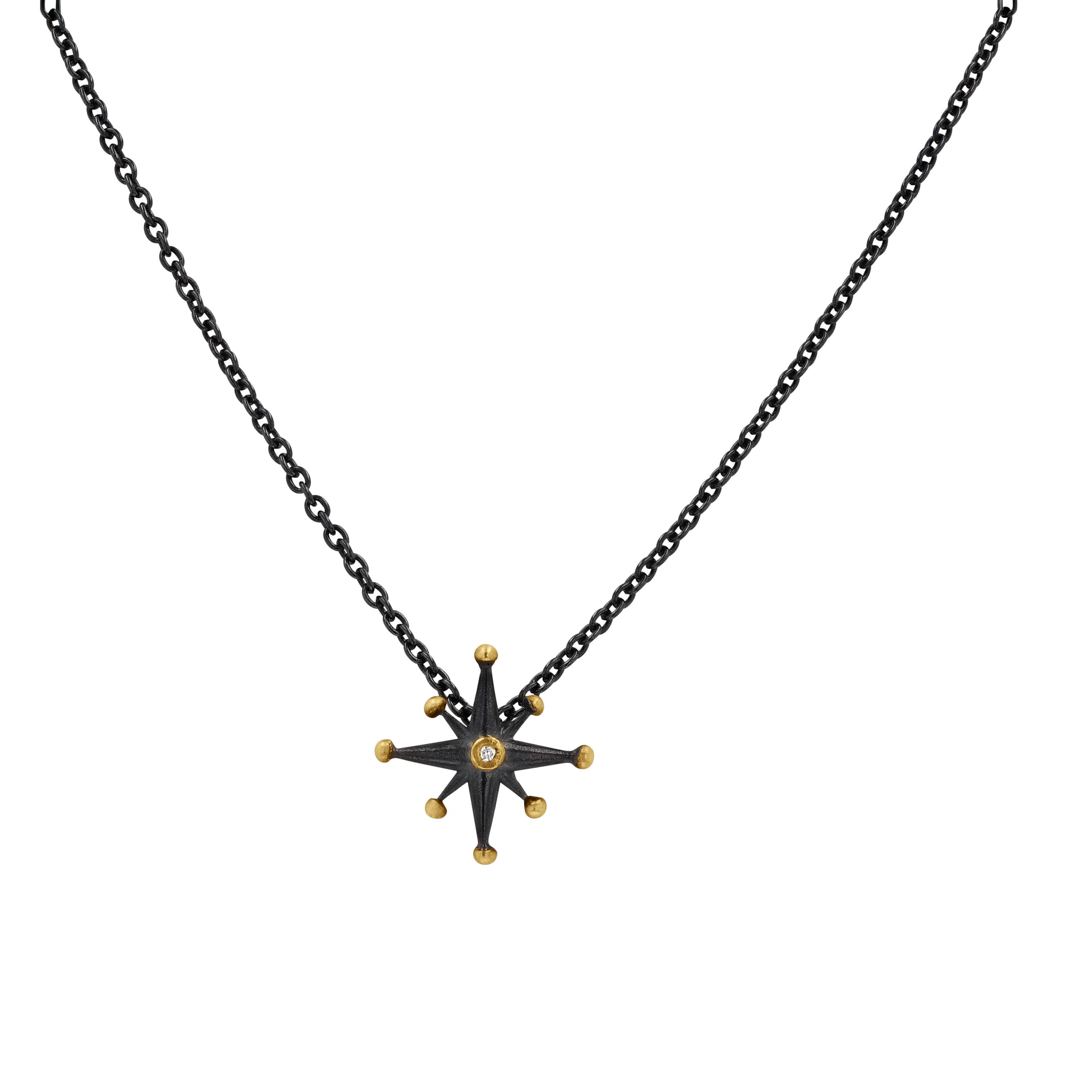 Mini Starburst Oxidized Silver and Gold Pendant - Skeie's Jewelers
