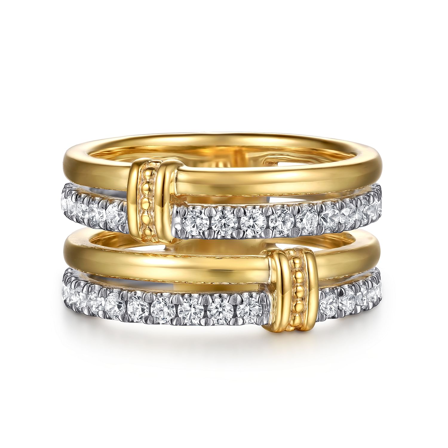 White and Yellow Gold Bujukan and Diamond Easy Stackable Ring - Skeie's Jewelers