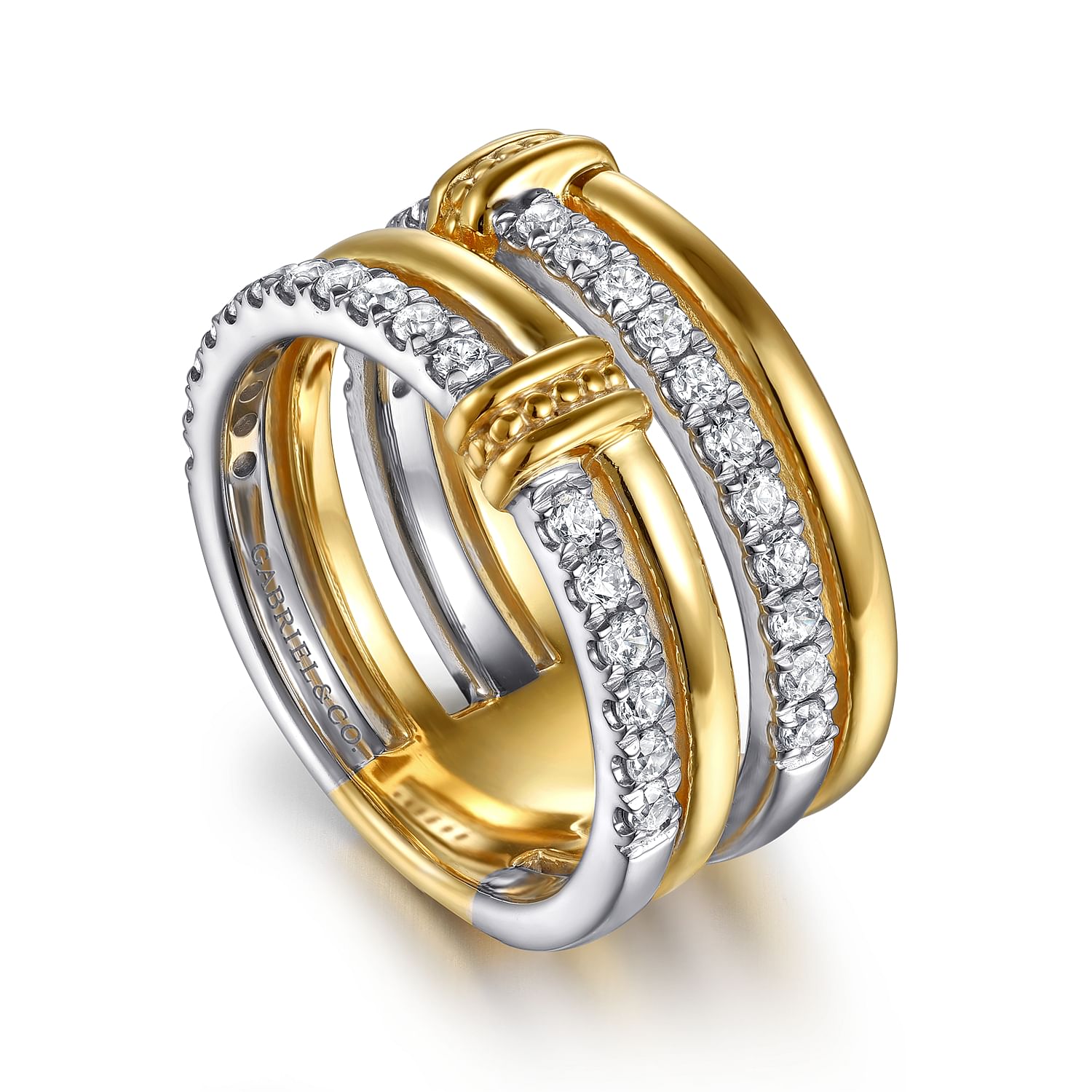 White and Yellow Gold Bujukan and Diamond Easy Stackable Ring - Skeie's Jewelers