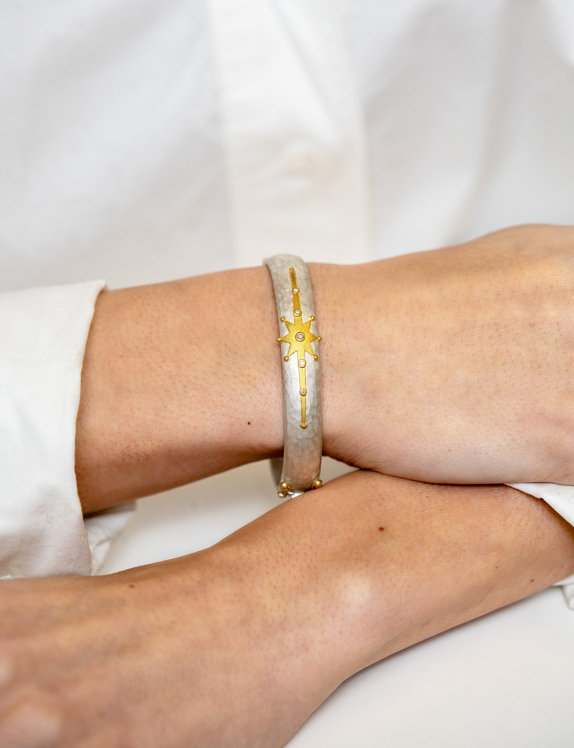 Lika Behar Hammered Silver Starburst Bangle - Skeie's Jewelers