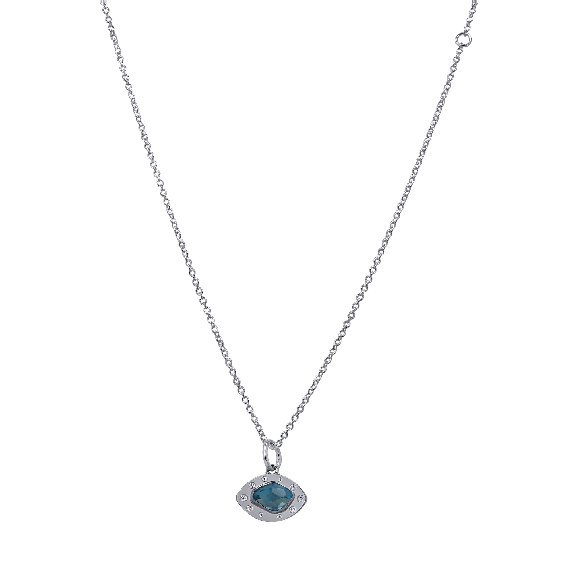 STERLING SILVER “PENELOPE” FACETED AQUAMARINE PENDANT, DIAMONDS,