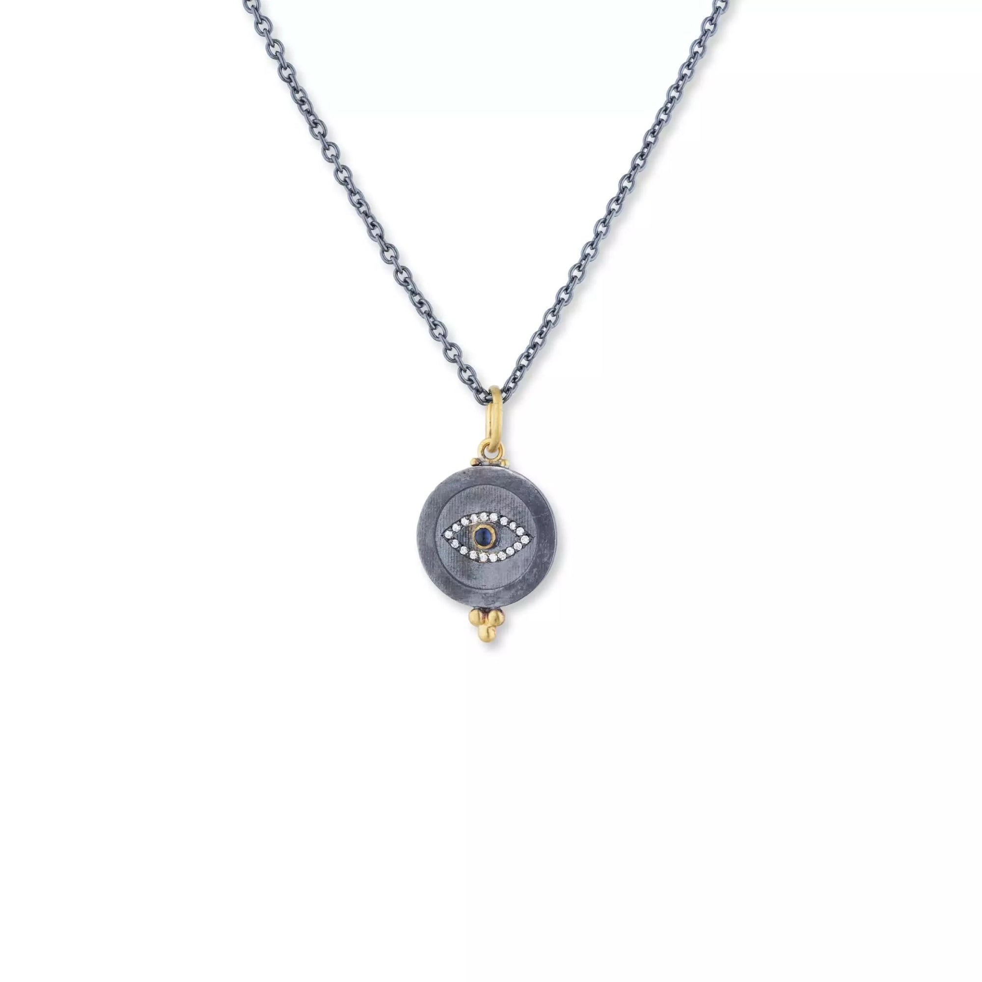 Evil Eye Diamond and Sapphire Medallion Necklace - Skeie's Jewelers