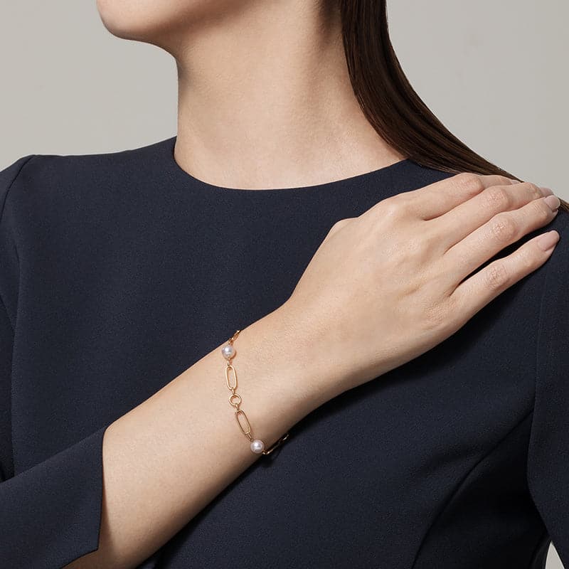 Mikimoto Pearl Akoya M Code Gold Chain Bracelet - Skeie's Jewelers