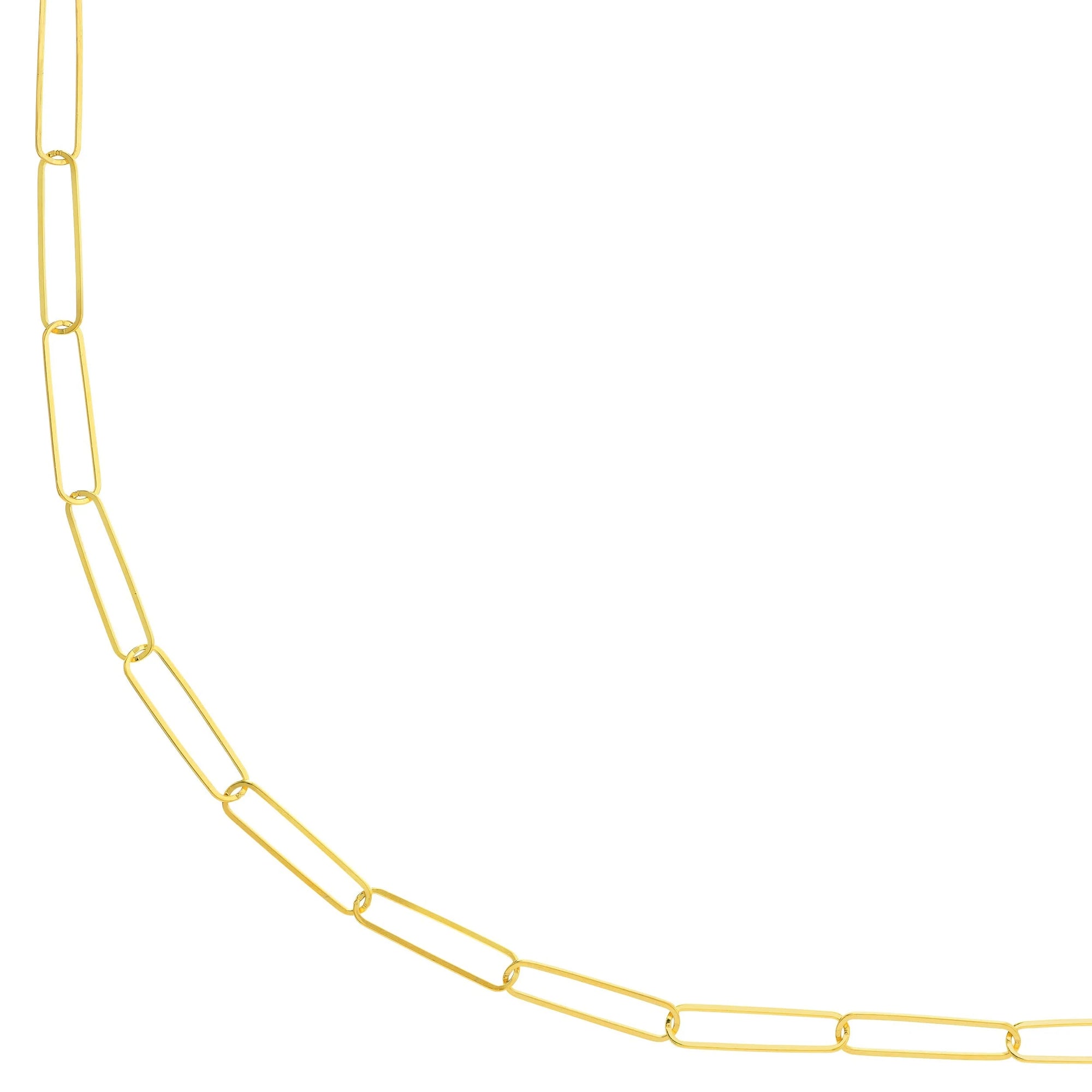 close up of Gold chain links necklace on a white background