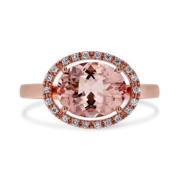 Morganite & Diamond Halo Gemstone Ring - Skeie's Jewelers