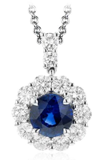 Simon G. Sapphire & Diamond Halo Necklace - Skeie's Jewelers
