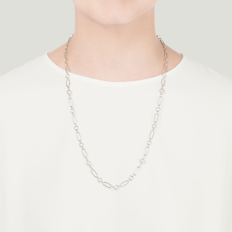 Mikimoto Pearl Station Necklace Chain in 18k Gold