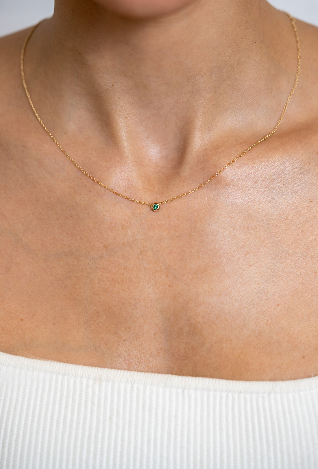 Mini Emerald Bezel-Set Necklace by Shy Creation