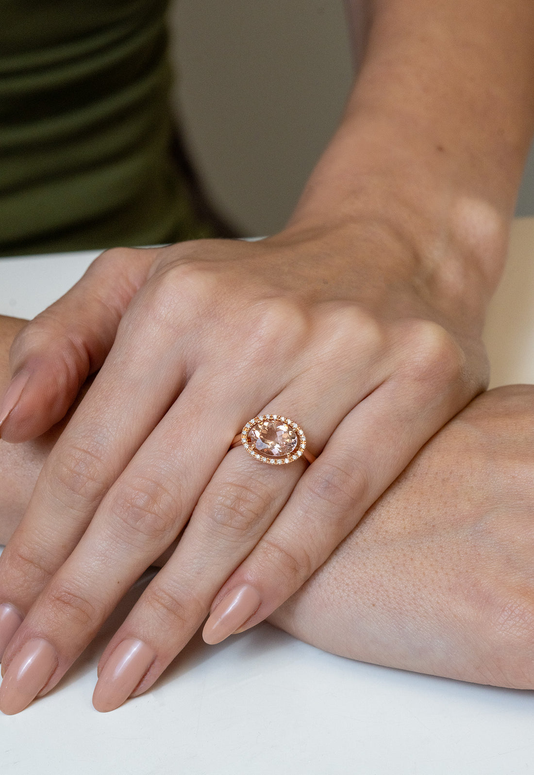 Morganite & Diamond Halo Ring