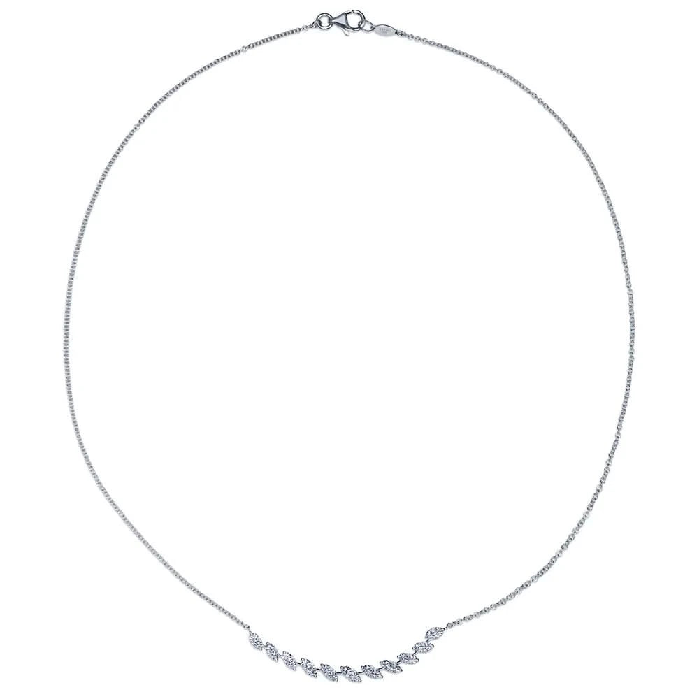 white gold  necklace with small diamonds on a white background full view
