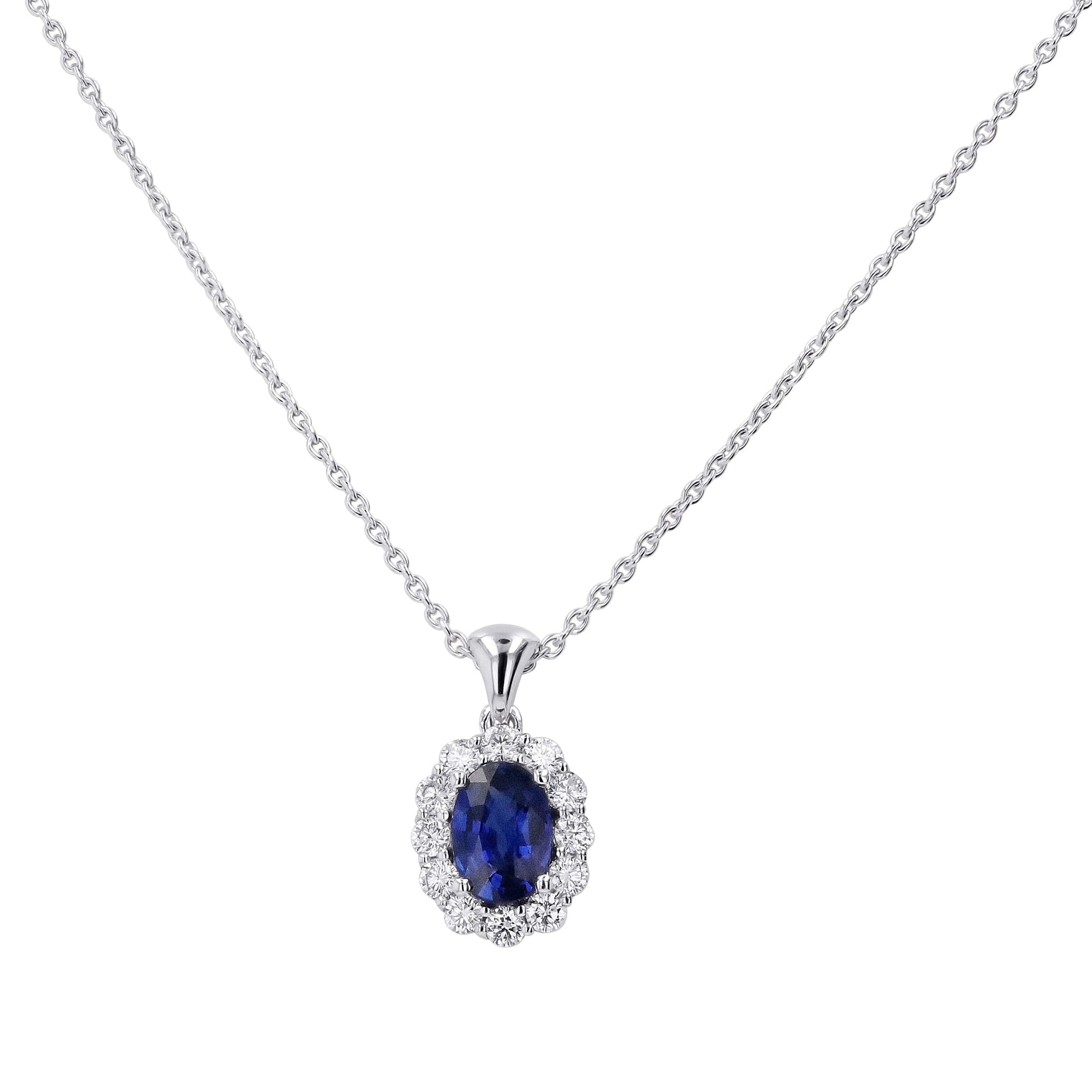 Sapphire & Diamond Halo Pendant Necklace - Skeie's Jewelers