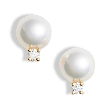Mikimoto Akoya Cultured AA Pearl with 0.20 Carats Diamond Studs in Yellow Gold - Skeie's Jewelers