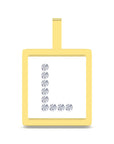 A yellow gold square pendant with a top loop, featuring the letter 'L' outlined by small clear gemstones on a white insert, shown against a plain white background.