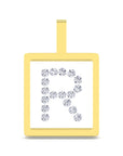 A square yellow gold initial pendant featuring the letter 'R' paved with clear round-cut gemstones on a white background, complete with a top loop.