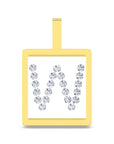 A square yellow gold pendant with a top loop, featuring a white center inlaid with a large letter 'W' made of clear round gemstones, shown on a plain white background.