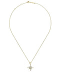 Gold necklace with a star-shaped pendant on a white background with chain