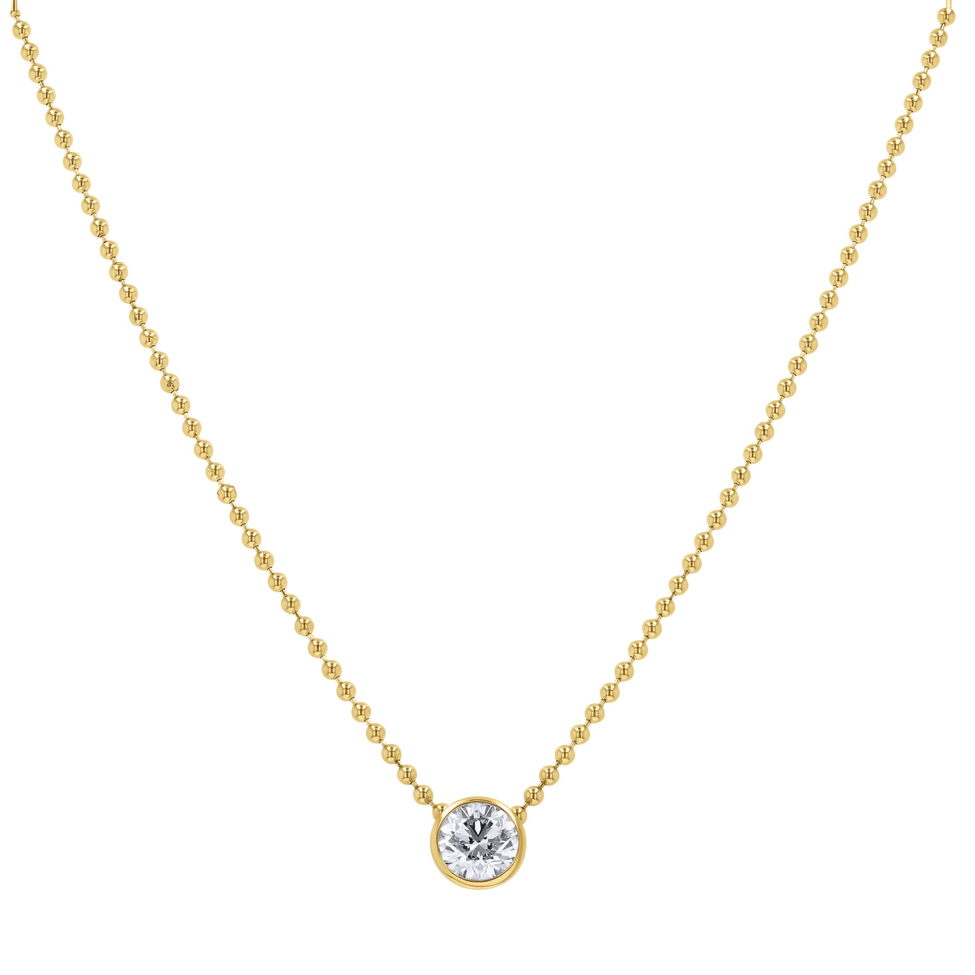 Round Bezel Solitaire Diamond Necklace on a Beaded Chain - Skeie's Jewelers