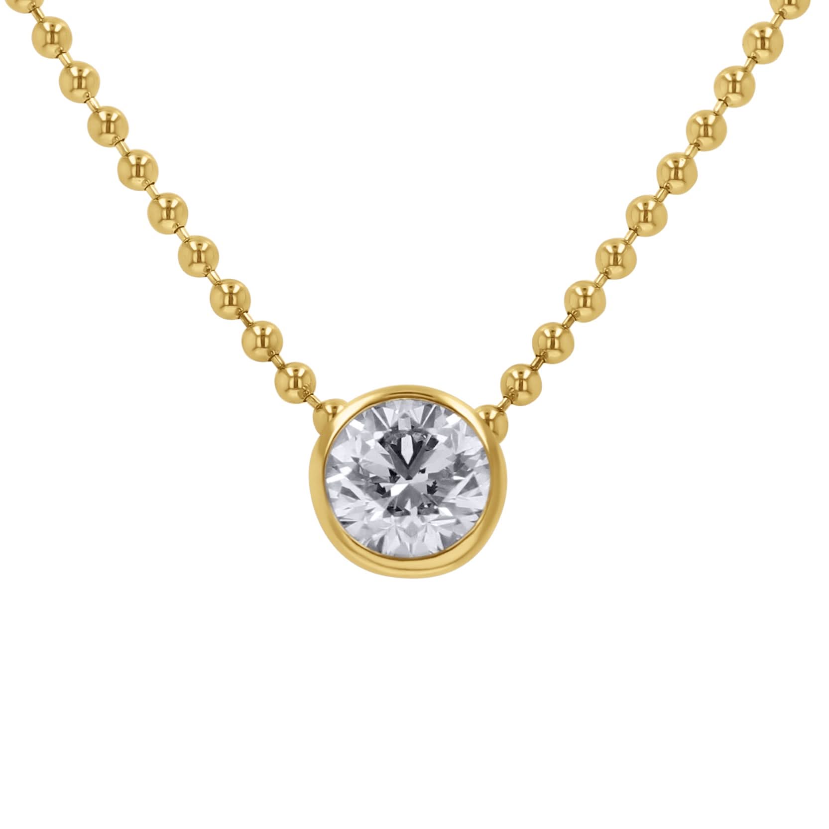 Round Bezel Solitaire Diamond Necklace on a Beaded Chain - Skeie's Jewelers