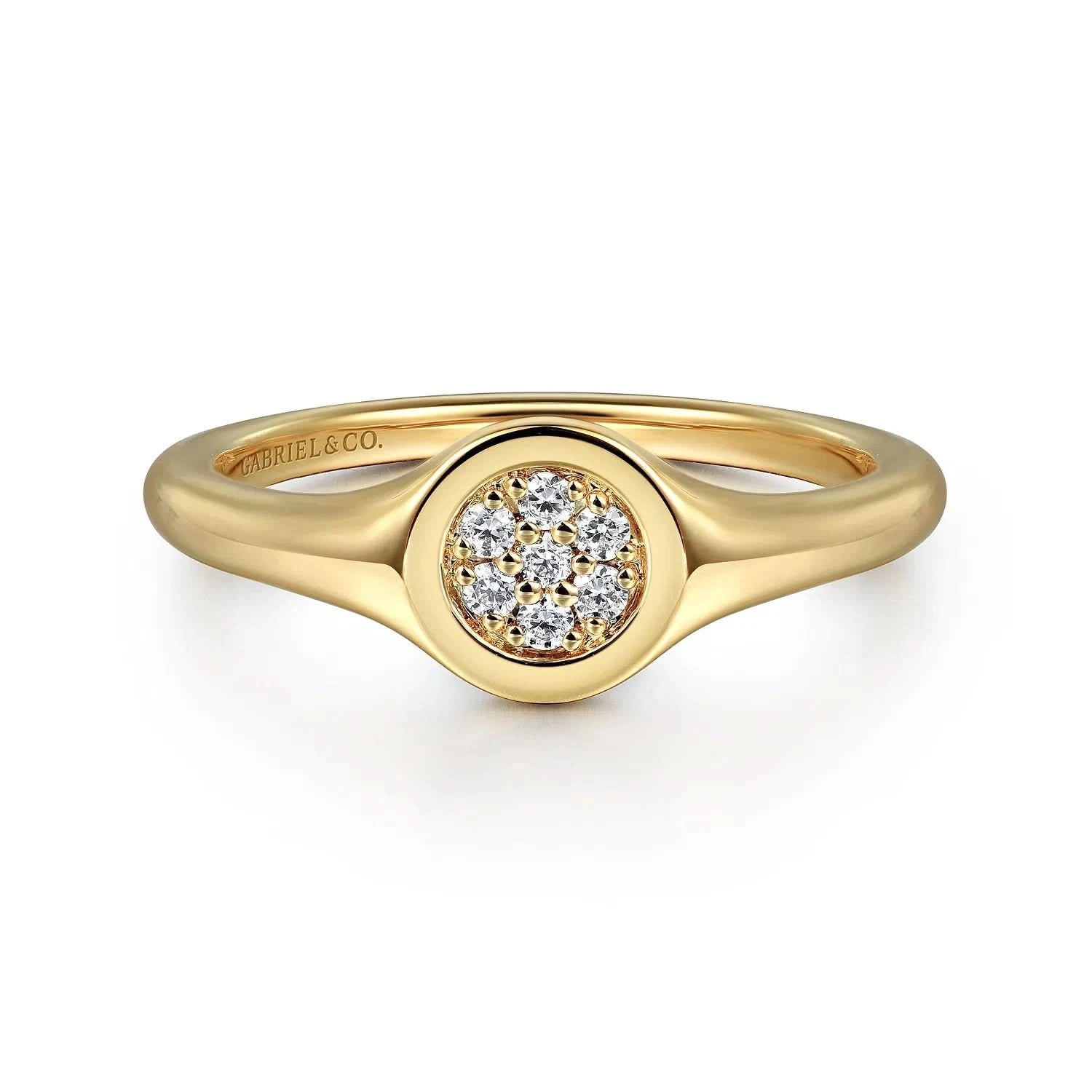 Gabriel & Co 14K Yellow Gold Diamond Pave Signet Ring - Skeie's Jewelers