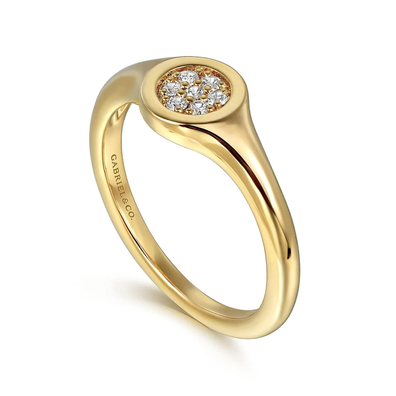 Gabriel & Co 14K Yellow Gold Diamond Pave Signet Ring - Skeie's Jewelers
