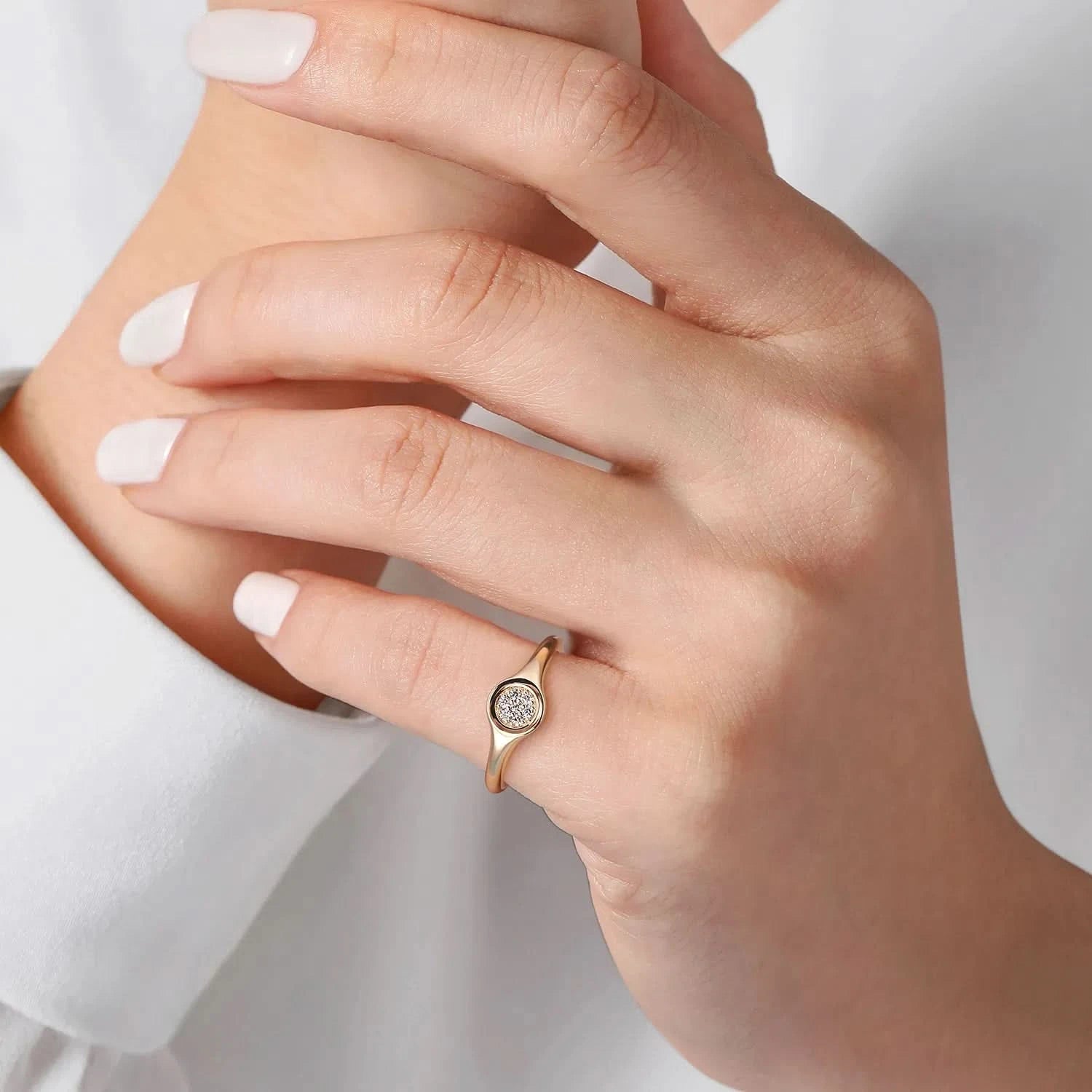 Gabriel & Co 14K Yellow Gold Diamond Pave Signet Ring - Skeie's Jewelers