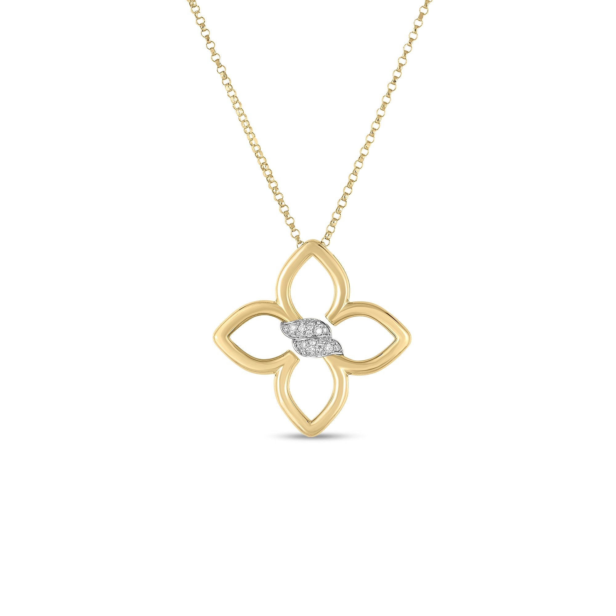 Roberto Coin Two-Tone Cialoma Small Diamond Flower Necklace - Skeie's Jewelers