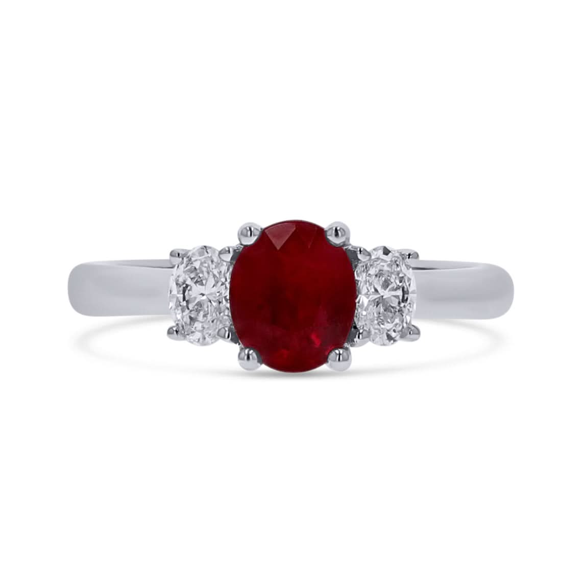 Ruby and Diamond Three-Stone Ring in Platinum - Skeie's Jewelers