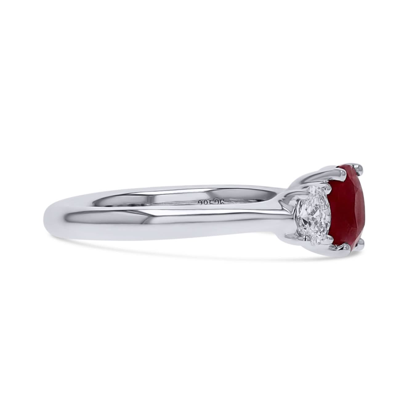 Ruby and Diamond Three-Stone Ring in Platinum - Skeie's Jewelers