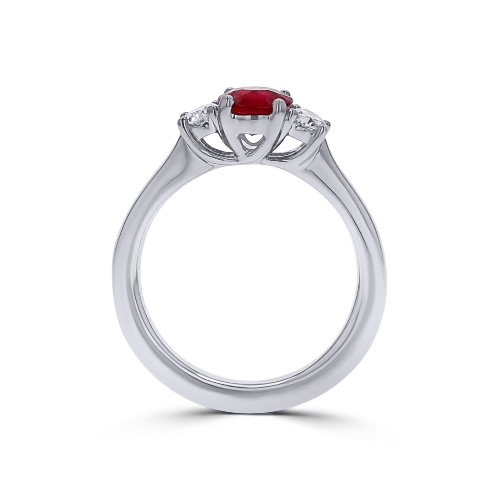Ruby and Diamond Three-Stone Ring in Platinum - Skeie's Jewelers