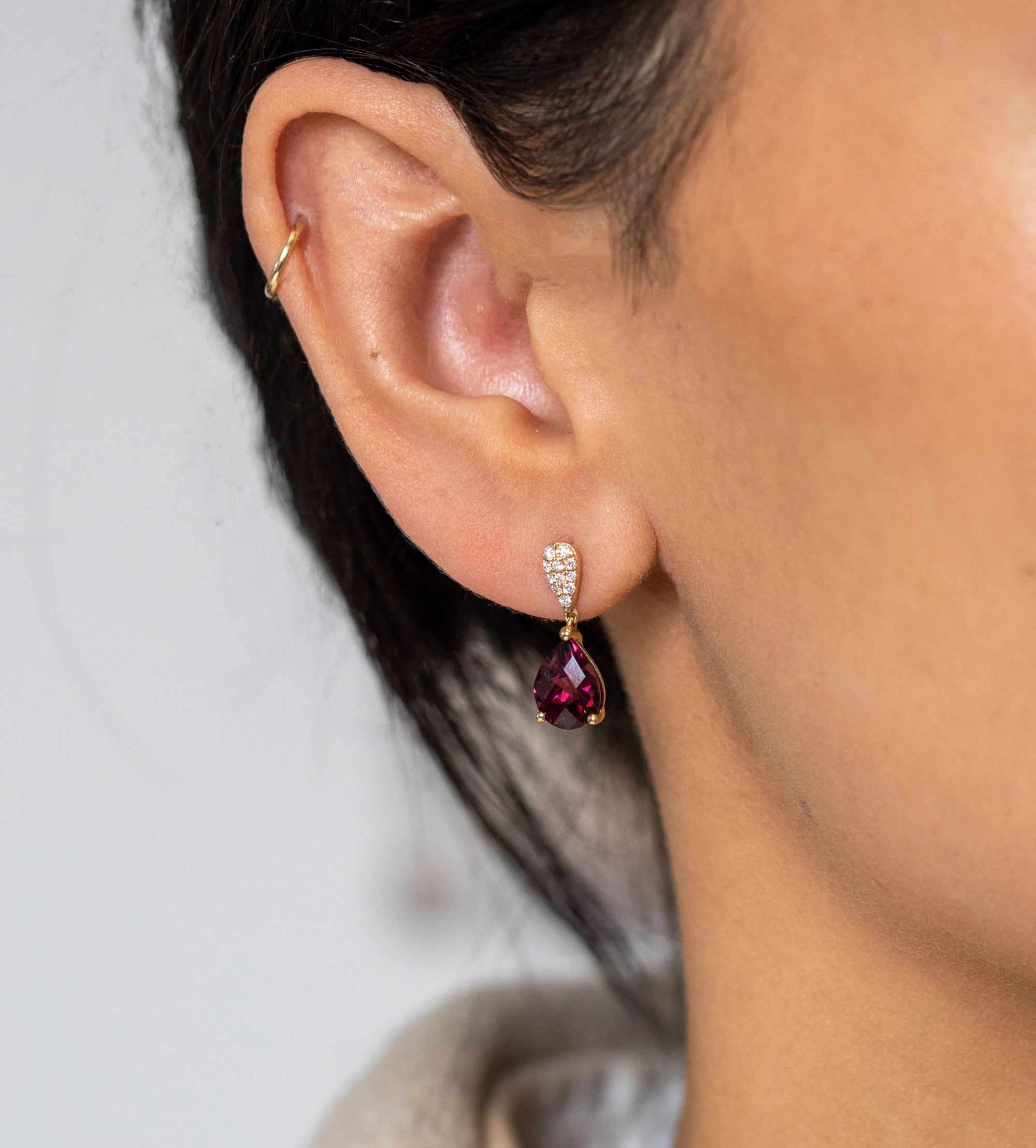 Rhodelite Garnet & Diamond Pave Set Dangle Earrings - Skeie's Jewelers