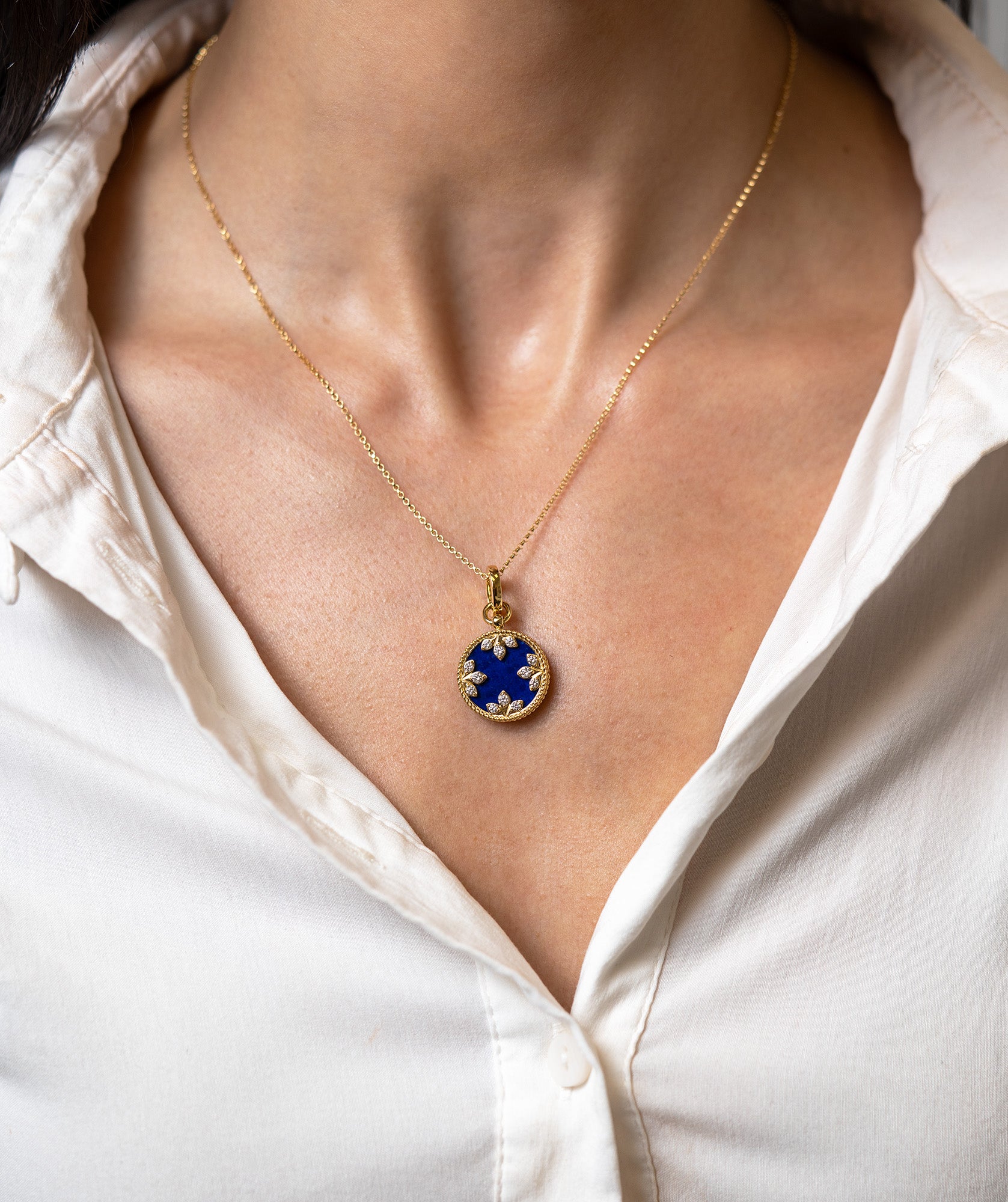 Roberto Coin Diamond & Lapis Medallion Necklace - Skeie's Jewelers