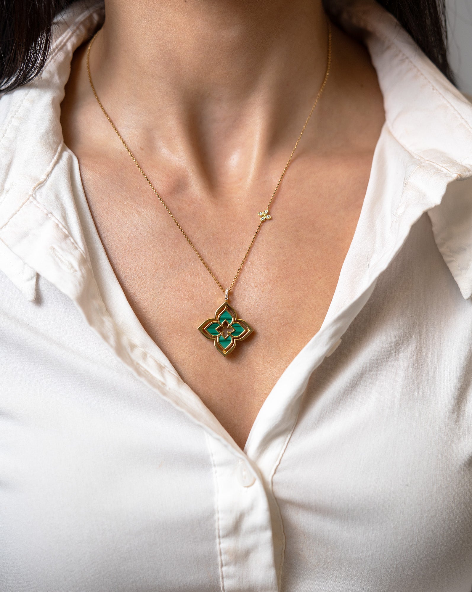 Roberto Coin Venetian Princess Pirouette Diamond & Malachite Necklace - Skeie's Jewelers