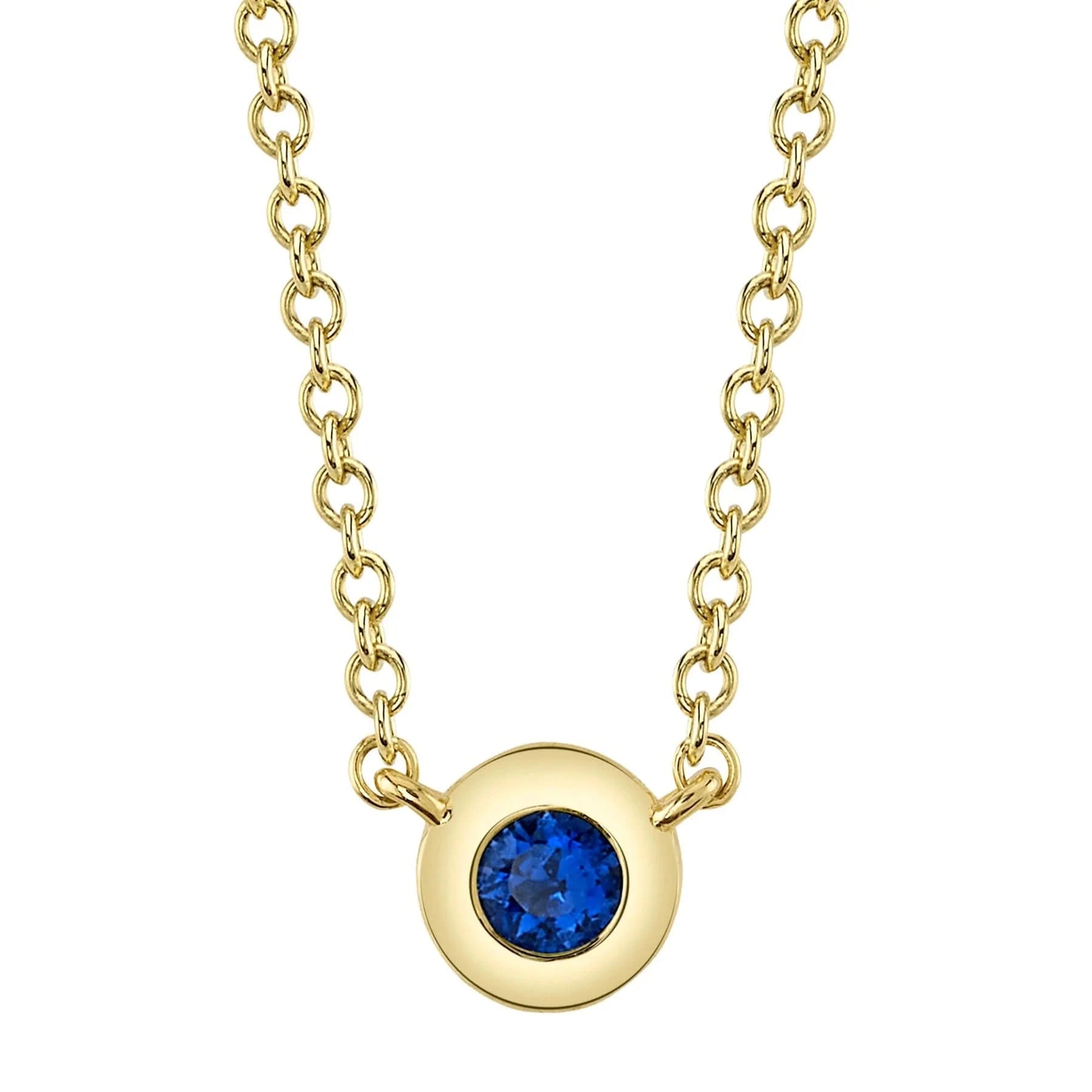 Shy Creation 14K Yellow Gold Blue Sapphire Bezel Necklace