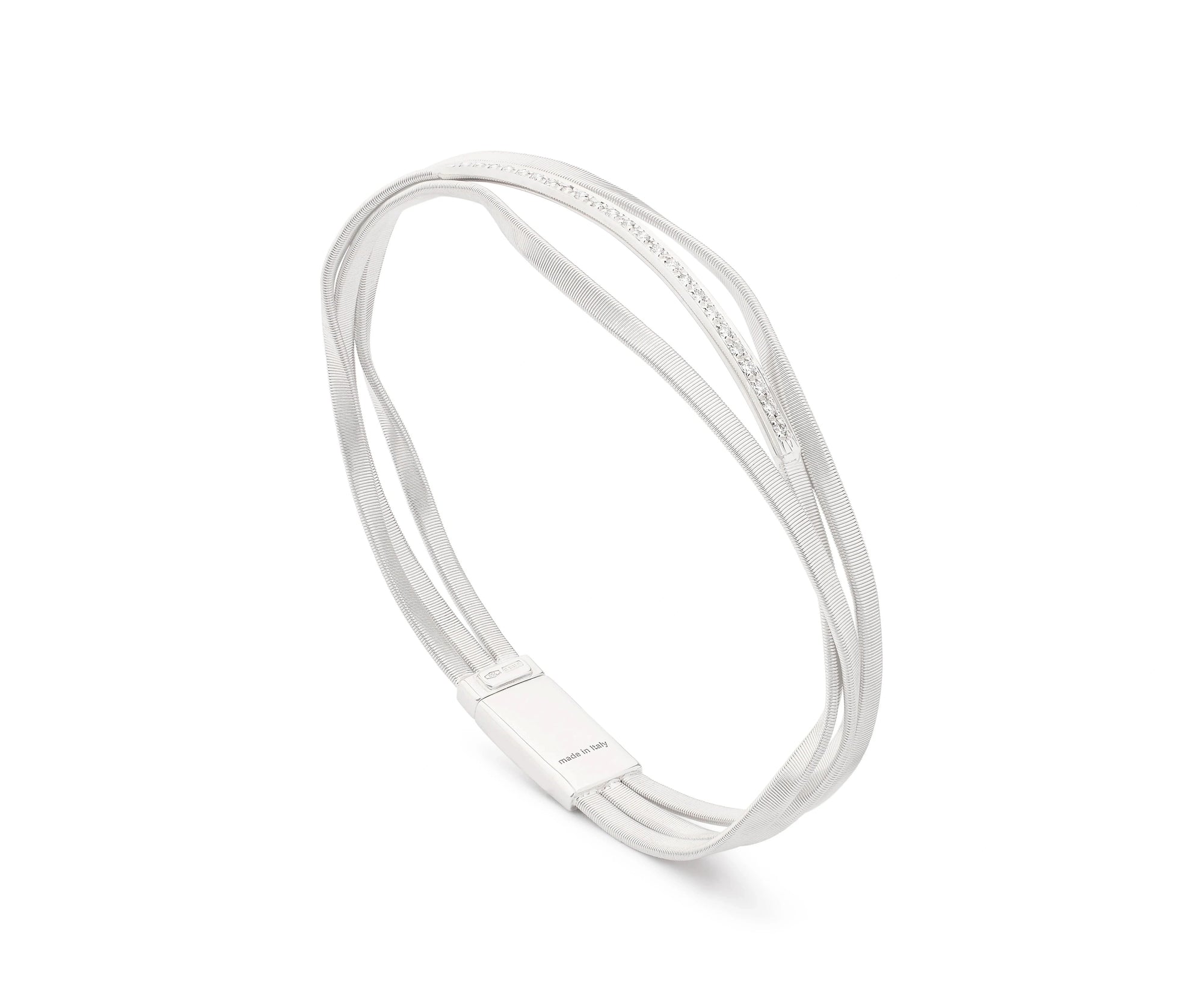Marco Bicego 18k White Gold 3-Strand Bangle with Diamond Bar - Skeie's Jewelers