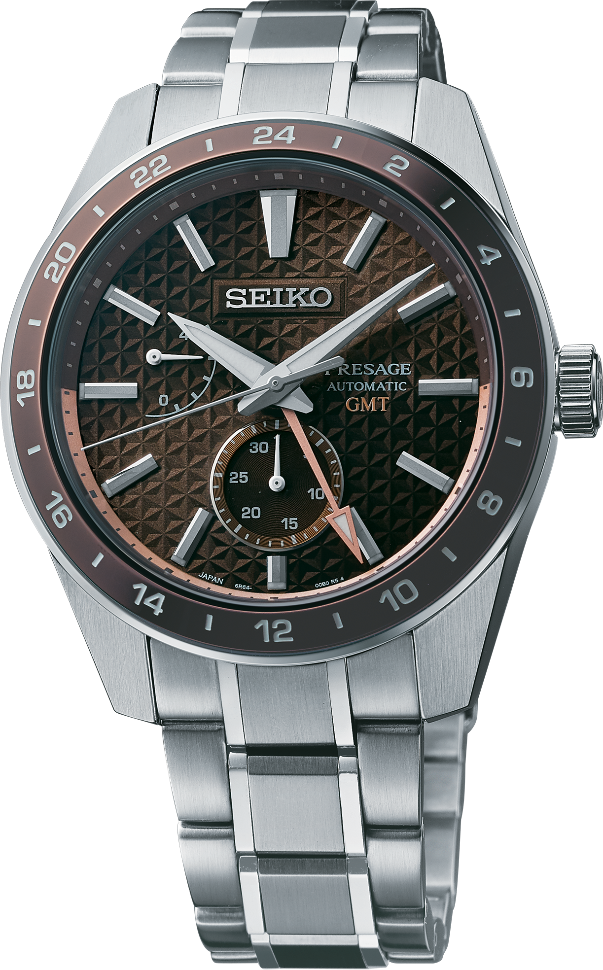 seiko presage gmt 42 2mm brown dial watch